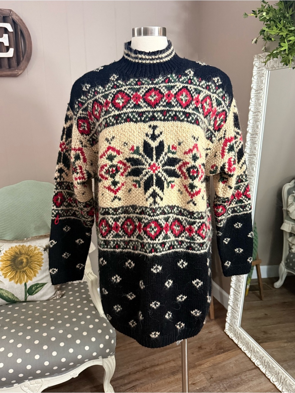 Vintage Croft & Barrow Fair Isle Nordic Mock Neck Sweater XL Wool Blend - Picture 8 of 14